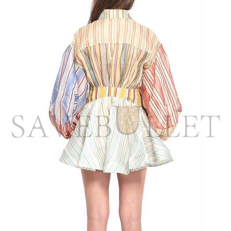 ZIMMERMANN REBELLION STRIPED LINEN AND SILK MINI DRESS 7028DC261